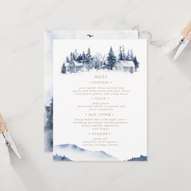 Blue Mountain Rustic Wedding Menu Card Einladung (Vorderseite/Rückseite Beispiel)
