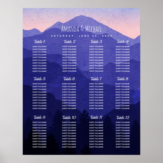 Blue Mountains Hochzeitstabelle Poster (Vorne)