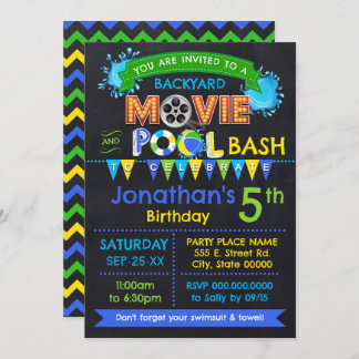 Blue Movie und Pool GeburtstagsSummer Party Einladung