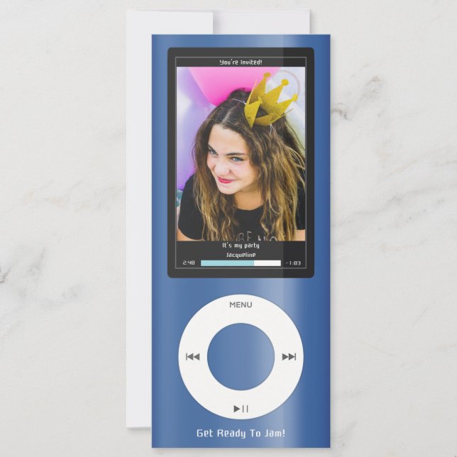 Blue MP3 Music Player II Geburtstag Einladung (Vorderseite)