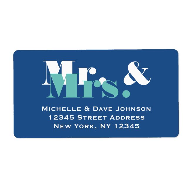 Blue Mr and Mrs. address labels for newlyweds (Vorne)