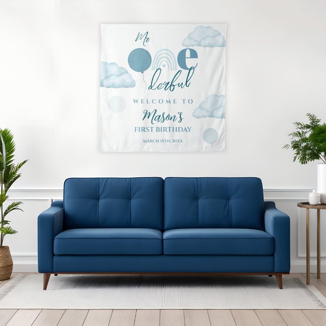 Blue Mr Onederful Sky Cloud 1st Birthday  Wandteppich (Von Creator hochgeladen)