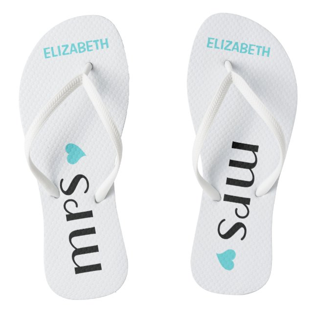 Blue Mrs. Flip Flops | Personalisiert Brides Weddi (Fußbett)