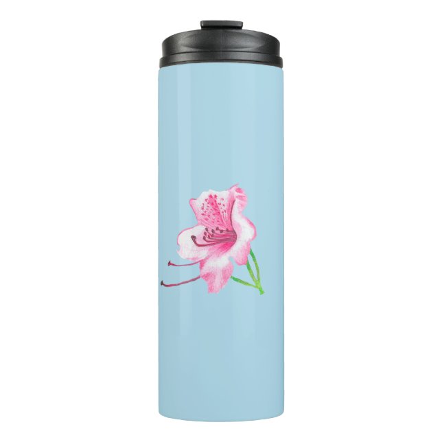 Blue mug with pink Lilly's  Thermosbecher (Vorderseite)