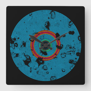 Blue Multicolor Vinyl Disc Texture Pattern Quadratische Wanduhr