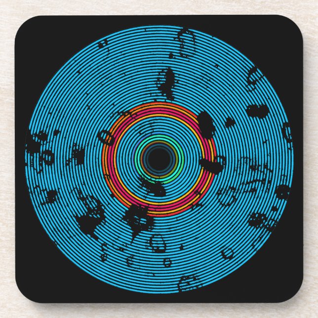 Blue Multicolor Vinyl Disk Texture Muster Getränkeuntersetzer (Vorderseite)