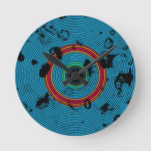 Blue Multicolor Vinyl Disk Texture Muster Runde Wanduhr