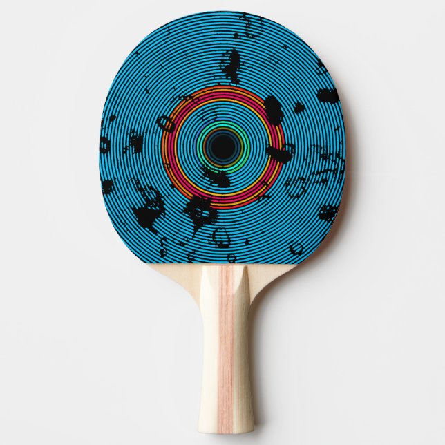 Blue Multicolor Vinyl Disk Texture Muster Tischtennis Schläger (Vorderseite)