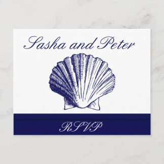 Blue Muschel Beach Hochzeitskarte RSVP Karte