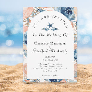 Blue Muschel Blume Watercolor Beach Hochzeit Einladung