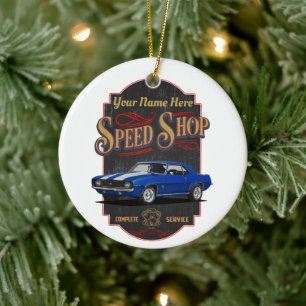 Blue Muscle Custom Speed Shop Keramik Ornament