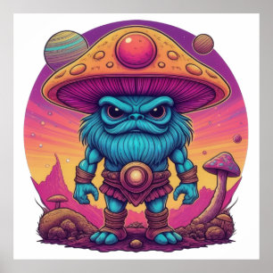 Blue Mushroom Warrior Poster