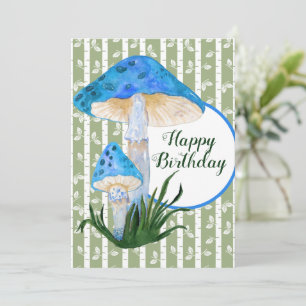 Blue Mushrooms auf Aspen Birthday Flat Card