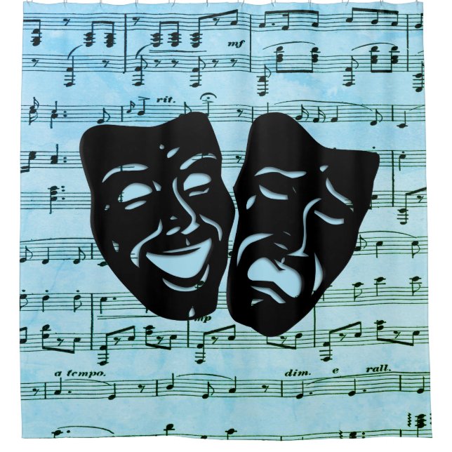Blue Music Art Unites Theater Masken Duschvorhang (Vorderseite)