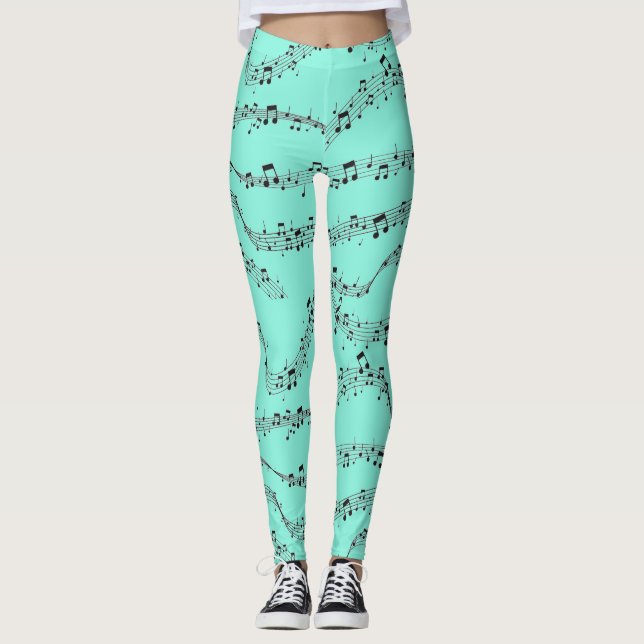 Blue Musiknote Pattern Musiker Leggings (Vorderseite)