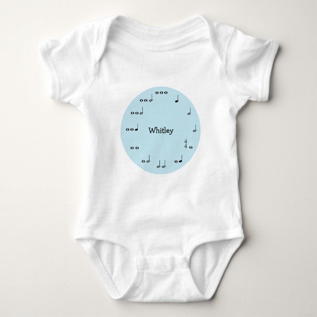Blue Musiknoten Personalisiert Baby Bodysuit Baby Strampler (Vorderseite)