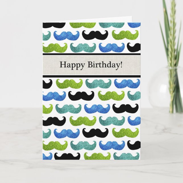 Blue Mustache Muster - Happy Birthday for Ihm Karte (Vorderseite)