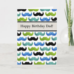 Blue Mustache pattern - Happy Birthday Dad Karte