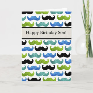 Blue Mustache pattern - Happy Birthday Son Karte
