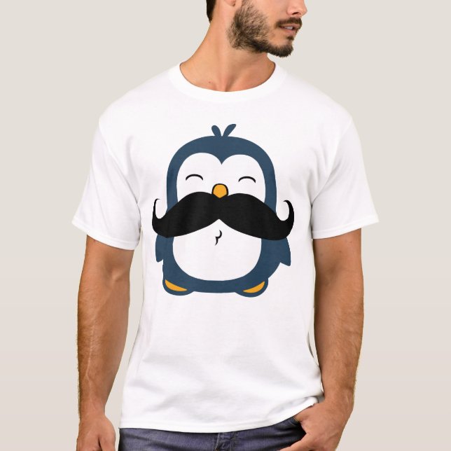 Blue Mustache Penguin T-Shirt (Vorderseite)