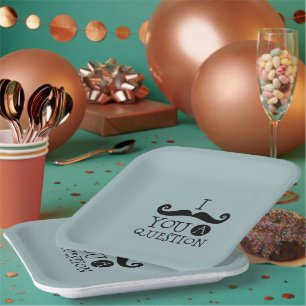 Blue Mustache Sie eine Frage Spaß Vatertag Pappteller