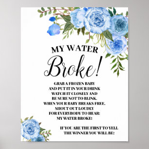 Blue My Water Broke Baby Showgame-Schild Poster