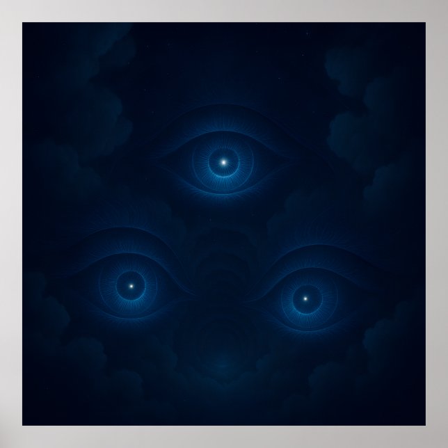 Blue Mystic Energy Eyes Wall Art Poster (Vorne)