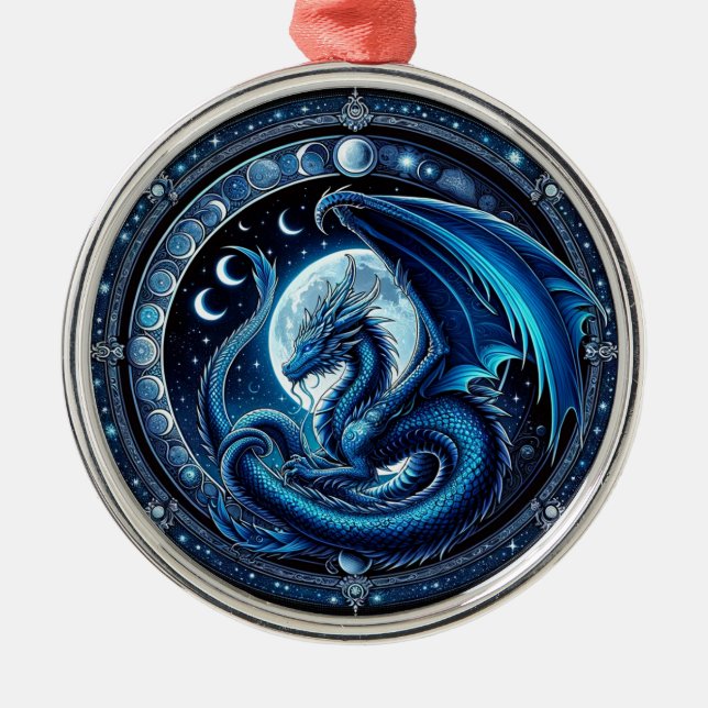 Blue Mystical Chinese New Year of the Dragon 2024 Ornament Aus Metall (Vorne)
