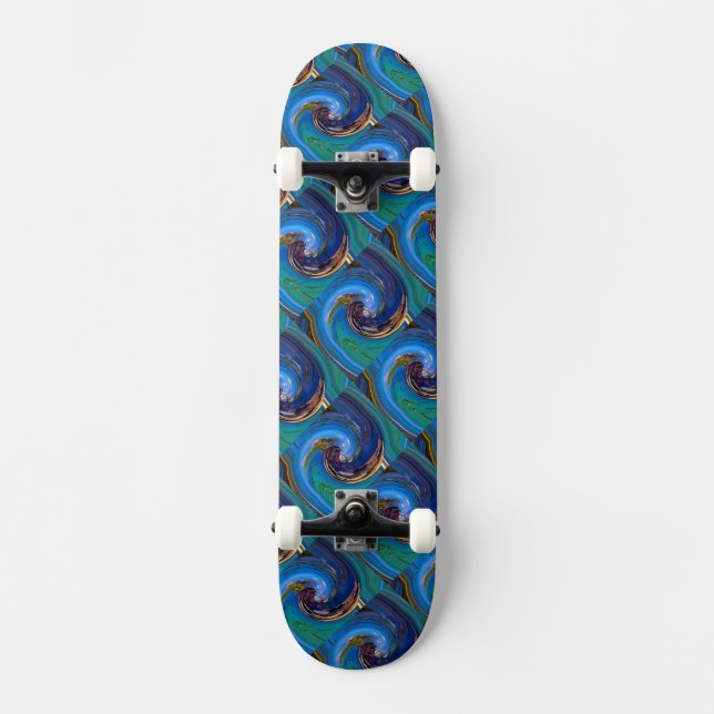 Blue N Green Abstrakt Tiled Peacock Skateboard (Vorderseite)