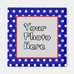 Blue n White Polka Dots Red Trim Foto Frame Magnet