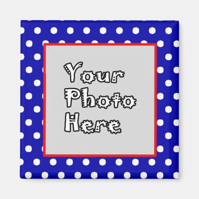 Blue n White Polka Dots Red Trim Foto Frame Magnet (Vorne)
