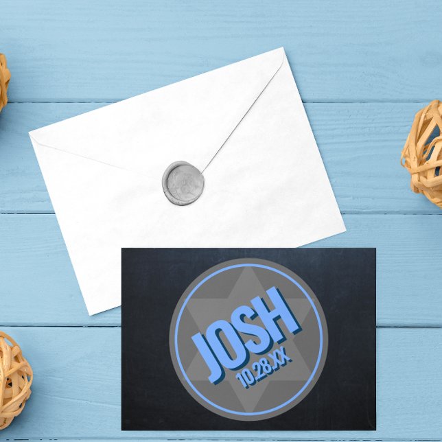 Blue Name-Logo auf der Karte und Datum Bar Mitzvah (Von Creator hochgeladen)