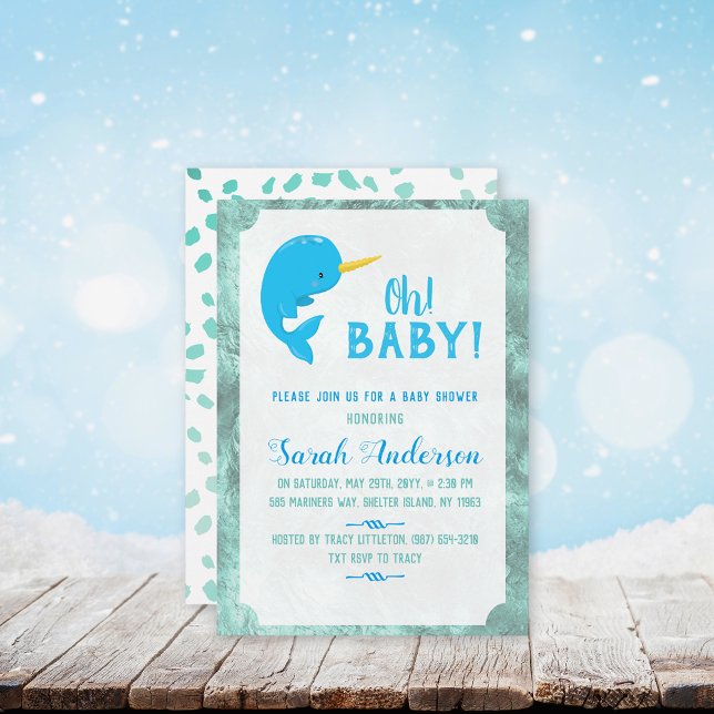 Blue Narwhal Baby Dusche Einladung (Von Creator hochgeladen)