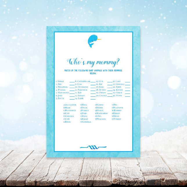 Blue Narwhal Who is My Mommy Baby Shower Game Einladung (Von Creator hochgeladen)