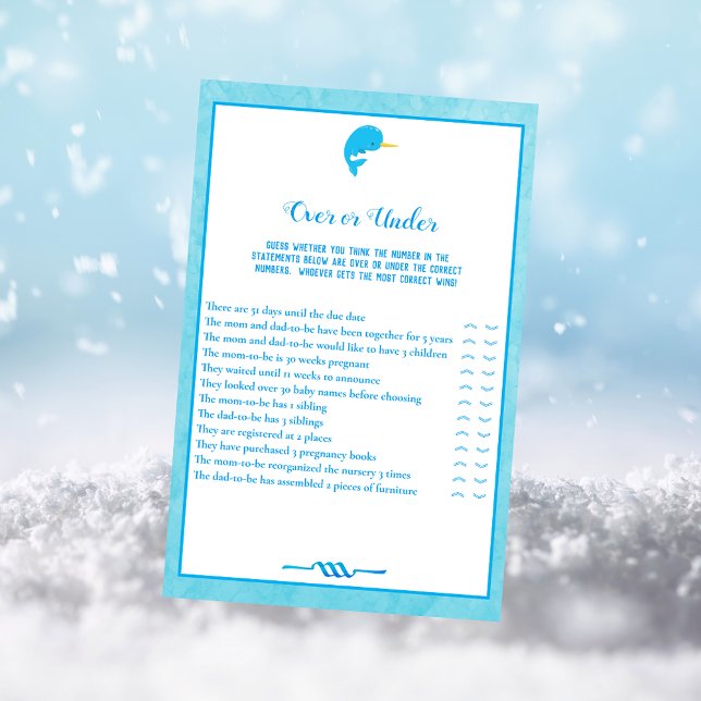 Blue Narwhall Over and Under Baby Shower Game Einladung (Von Creator hochgeladen)