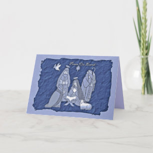 Blue Nativity Scene Grußkarte Feiertagskarte