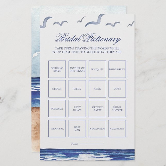 Blue Nausea Bridal Pictionary Game (Vorne/Hinten)