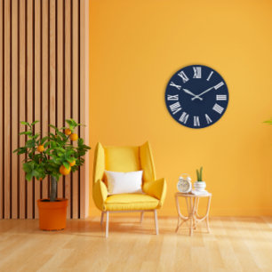 Blue Nauti Gray Metallic Silver Roman Number1 Große Wanduhr