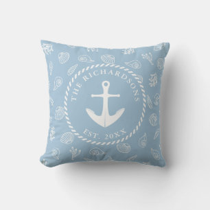 Blue Nautic Anchor Coastal Beach House Kissen