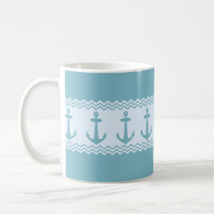 Blue Nautic Anchor Coastal Streifen Kaffeetasse