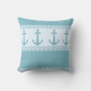 Blue Nautic Anchor Coastal Streifen Kissen
