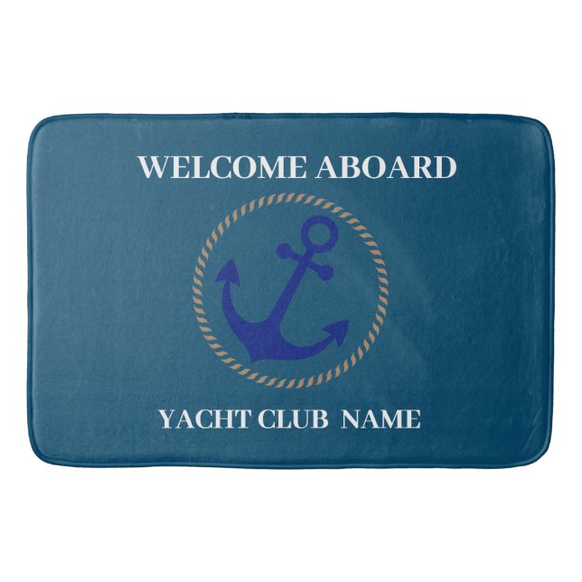 Blue Nautic Anchor Yacht Club Marina welcom Badematte (Vorderseite)