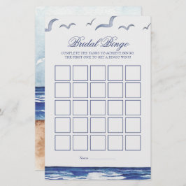 Blue Nautic Coastal Sea Bridal Bingo Game Card