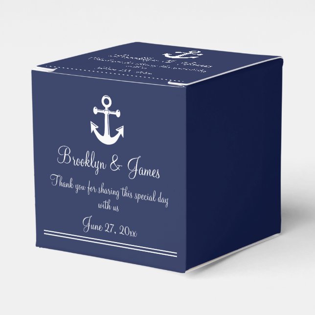 Blue Nautic Gastgeschenk Hochzeit Box White Anchor Geschenkschachtel (Vorderseite)