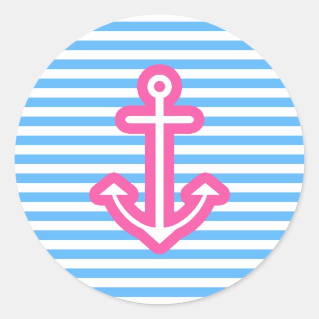 Blue Nautic Pink Anchor Runder Aufkleber (Vorderseite)