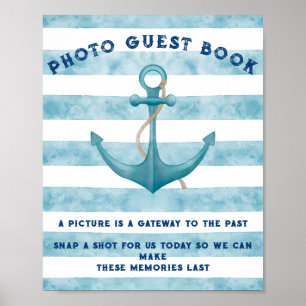 Blue Nautic Sailor Baby Shower Guest Book Sign Poster