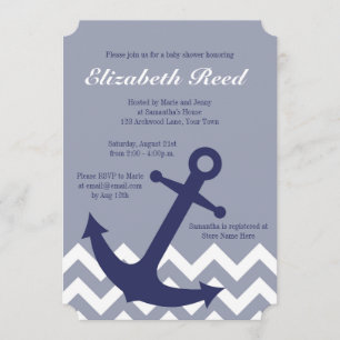 Blue Nautical Anchor auf Zickzack Ocean Baby Dusch Einladung
