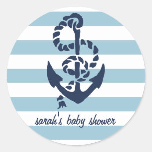 Blue Nautical Anchor Baby Shower Pflegeaufkleber Runder Aufkleber