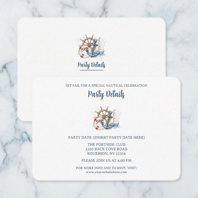 Blue Nautical Anchor Birthday Details QR Code RSVP Karte (Share your special event details.)