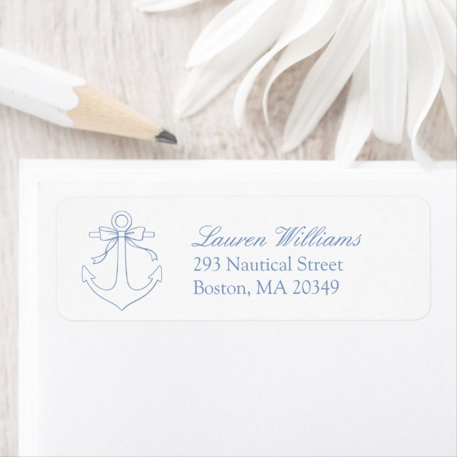 Blue Nautical Anchor Bow Elegant Return Address (Insitu)